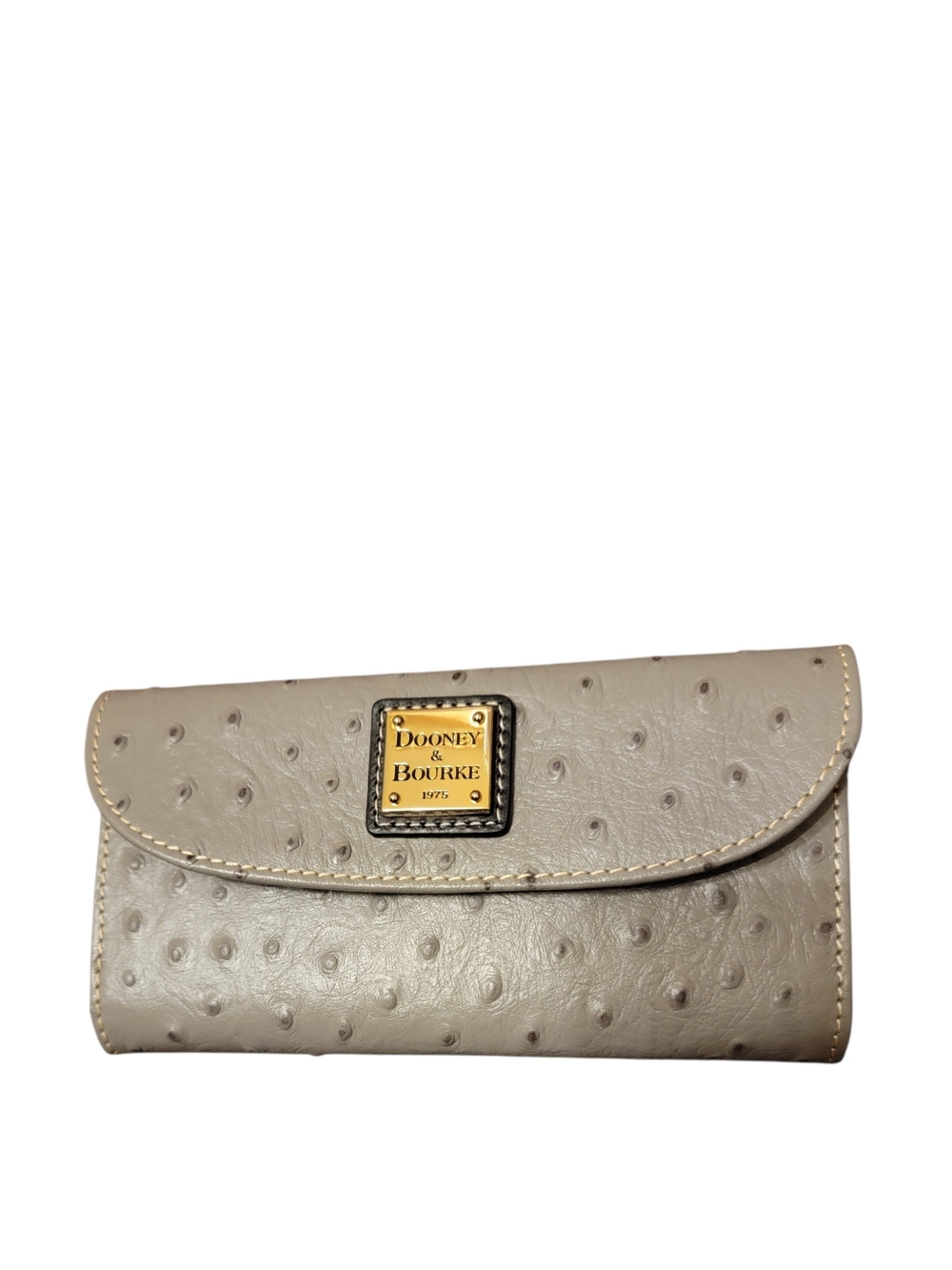 Dooney & Bourke Taupe Ostrich-Embossed Leather Wallet with Gold Plaque,Authentic - Picture 1 of 7